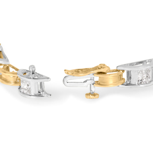Pulsera de 7" de oro de 14K de dos tonos con eslabones y diamantes de corte princesa de 1,00 Cttw (color H-I, claridad SI1-SI2)