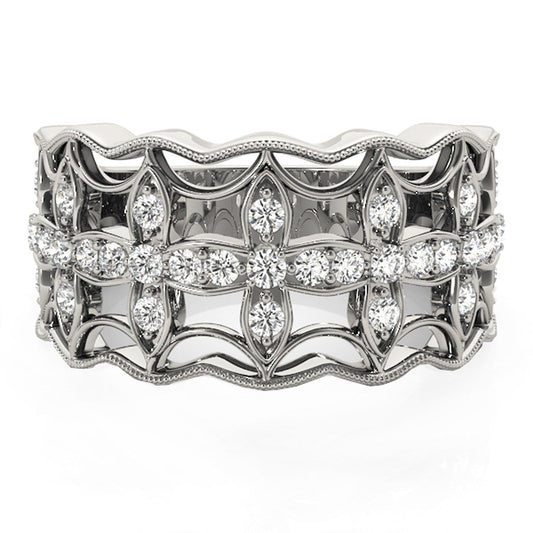 Anillo con motivo de trébol de cuatro hojas con diamantes en oro blanco de 14k (1/4 cttw)