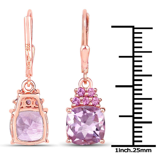 4.90 Carat Genuine Pink Amethyst and Rhodolite .925 Sterling Silver Earrings - view 2