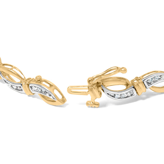 Pulsera de tenis de eslabones infinitos con diamantes engastados en canal de oro amarillo y blanco de 10K y 1/2 quilate (color H-I, claridad I1-I2) y 7"