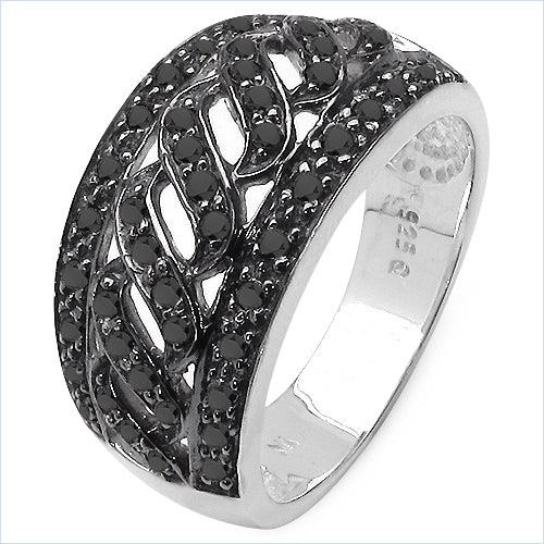 Anillo de plata de ley .925 con diamante negro auténtico de 0.54 quilates