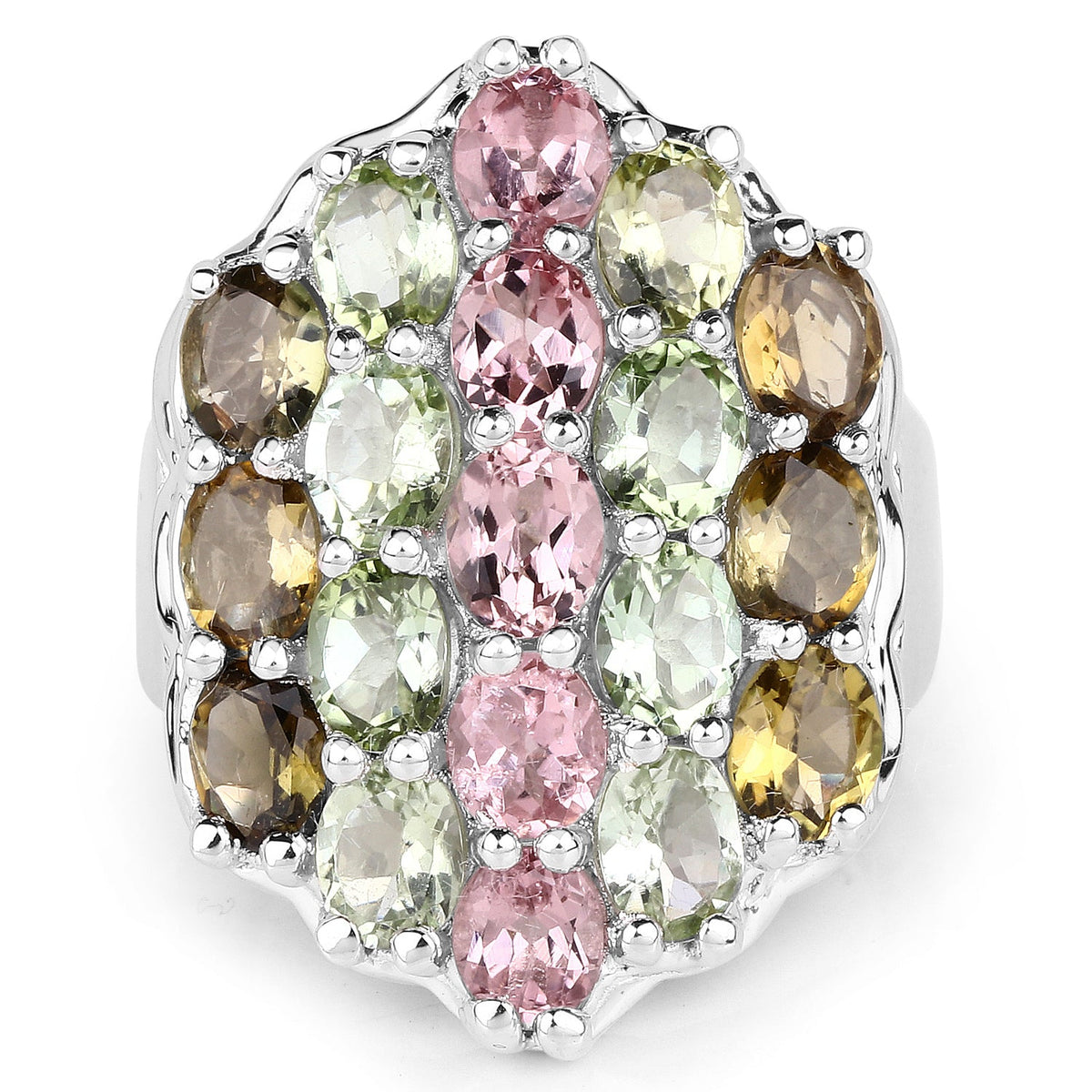 Anillo de plata esterlina .925 con turmalina marrón, turmalina rosa y turmalina verde genuinas de 6.74 quilates