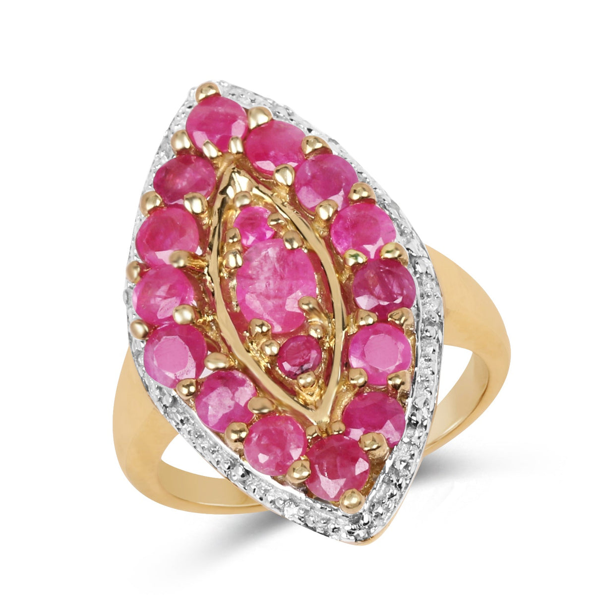14K Yellow Gold Plated 2.30 Carat Genuine Ruby and White Topaz .925 Sterling Silver Ring