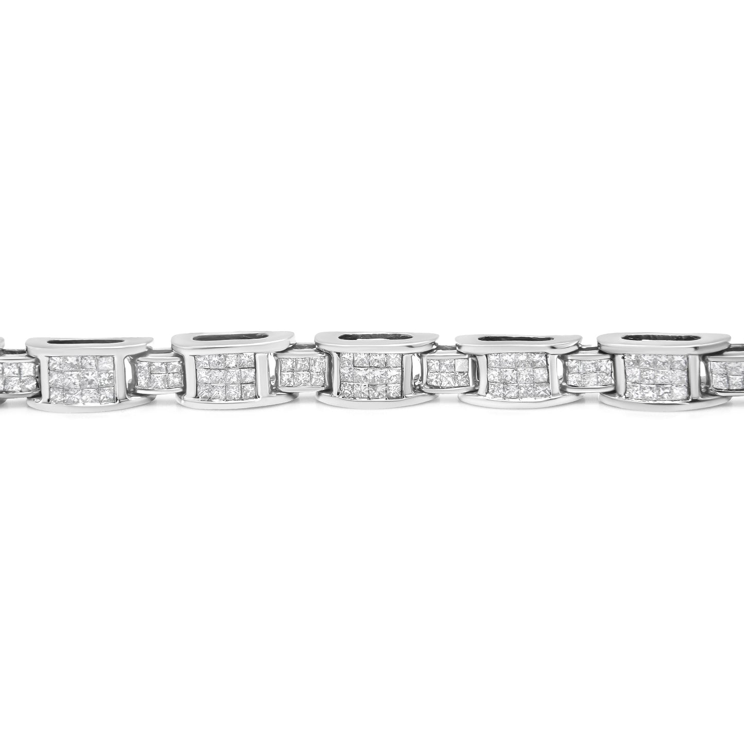 Pulsera de tenis de oro blanco de 14 quilates con diamantes de talla princesa de 5,0 quilates engastados en forma invisible con eslabones en forma de D de tamaño alterno (color H-I, claridad SI2-I1) - 7 pulgadas