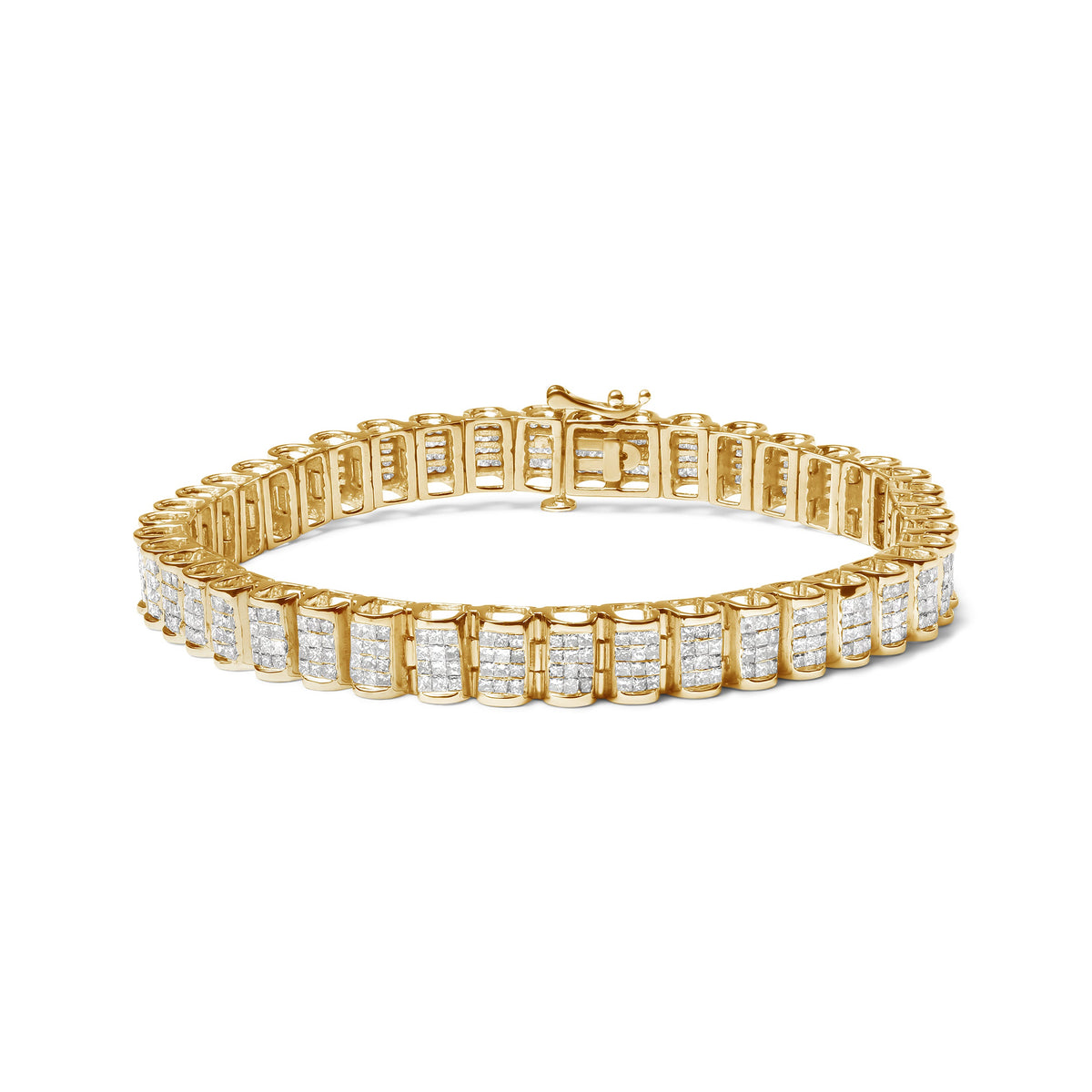 14K Yellow Gold 5.0 Cttw Invisible Set Princess-cut Diamond Buckle Link Tennis Bracelet (H-I Color, SI2-I1 Clarity) - Size 7.25"