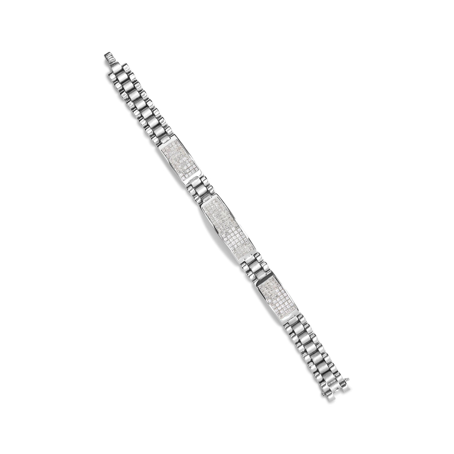 Pulsera de tenis para hombre con diamantes de princesa de 12.0 Cttw en oro blanco de 14K con engaste invisible (color G-H, claridad VS1-VS2) - Talla 8.5" pulgadas