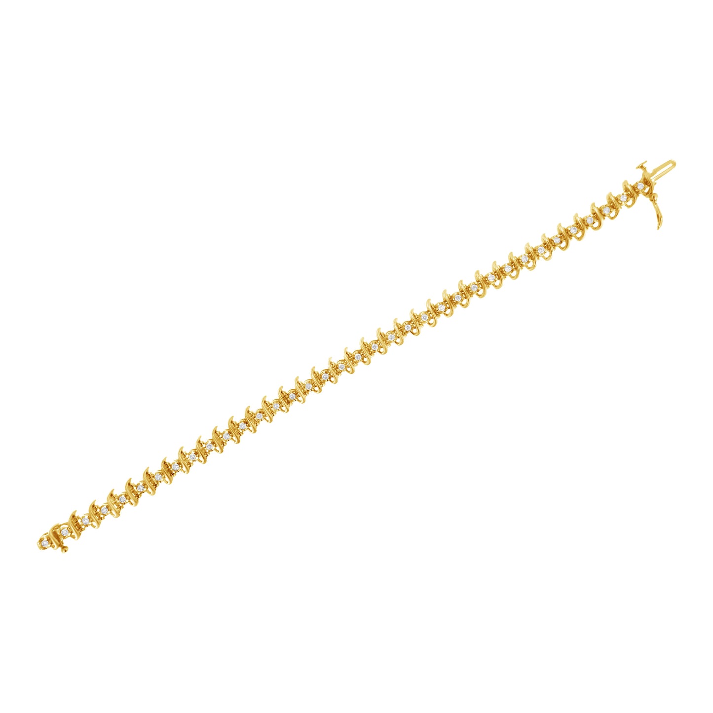 Pulsera de eslabones de diamantes engastados en garras de 10 quilates de oro amarillo laminado sobre plata de ley .925 con un total de 1 quilate (J-K, I1-I2) - 7.5"