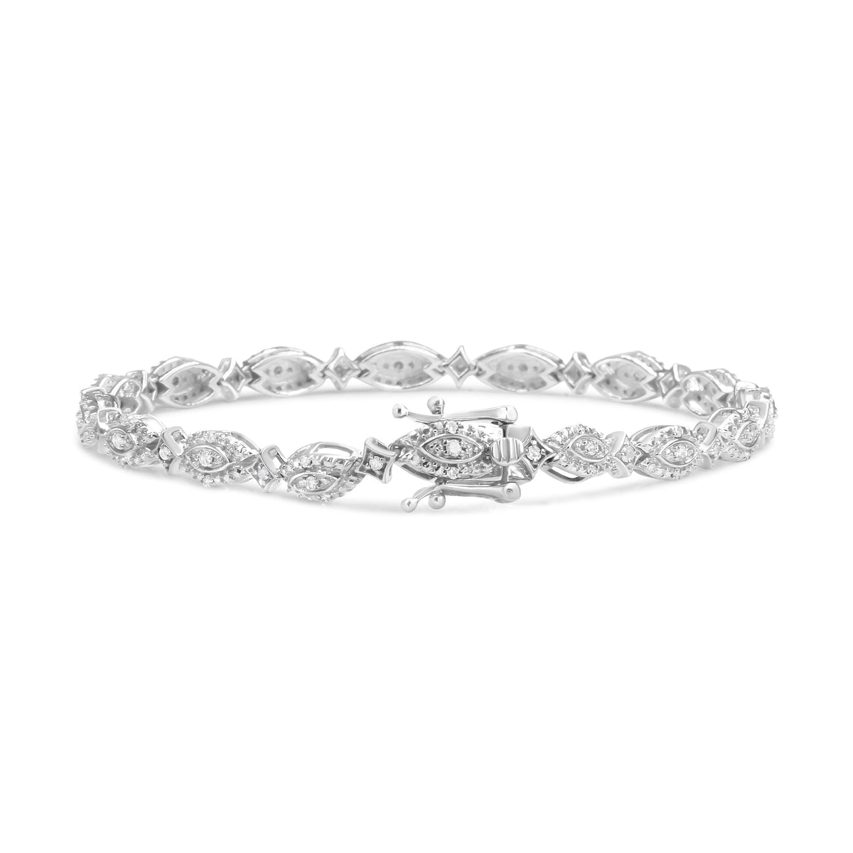 .925 Sterling Silver 1/2 Cttw Diamond Alternating Marquise and Starburst Shaped Link Bracelet (I-J Color, I2-I3 Clarity) - 7.25"