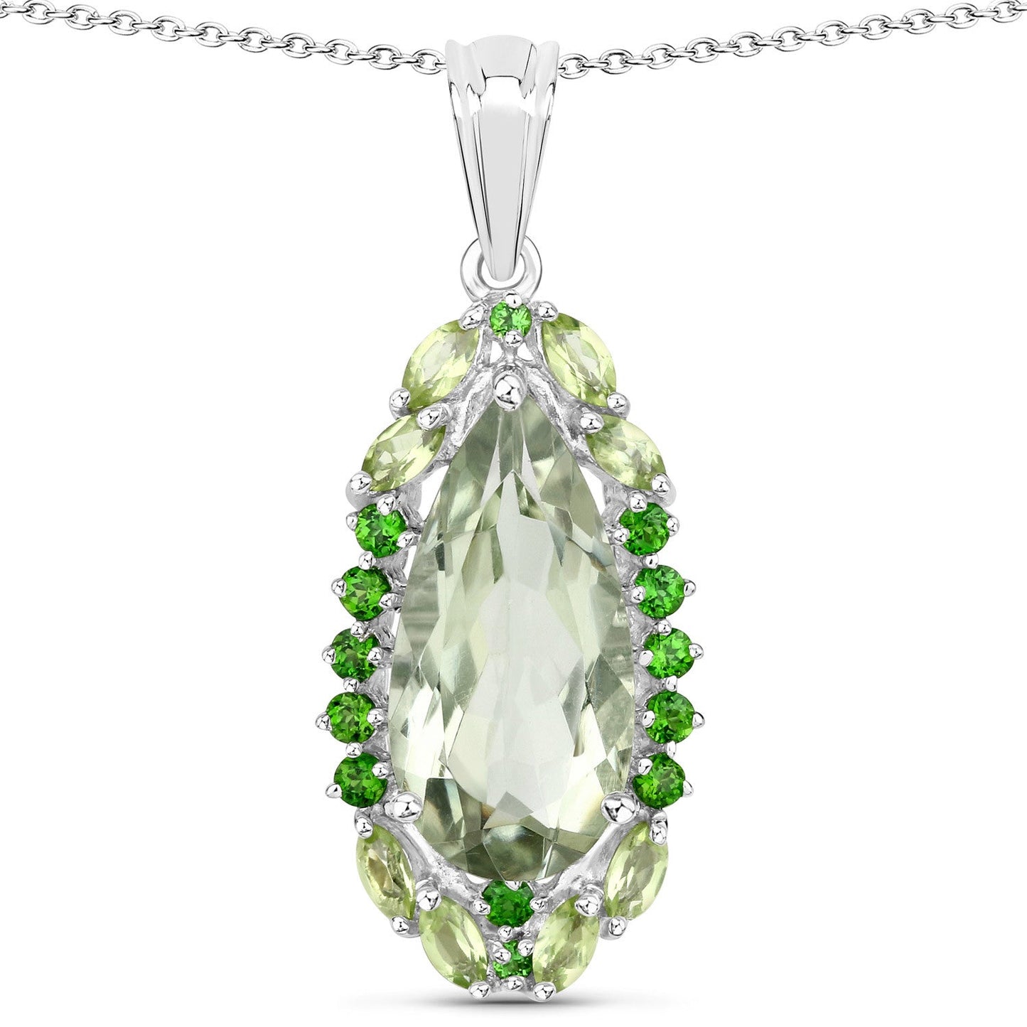 Colgante de plata de ley .925 con amatista verde auténtica de 5,54 quilates, peridoto y diópsido de cromo