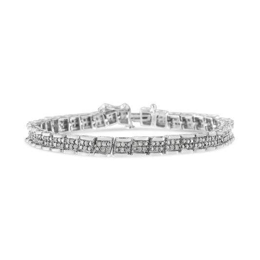 Pulsera de eslabones redondos de plata de ley .925 de 2,0 quilates de peso total con baño de rodio, diamantes (color I-J, claridad I2-I3)