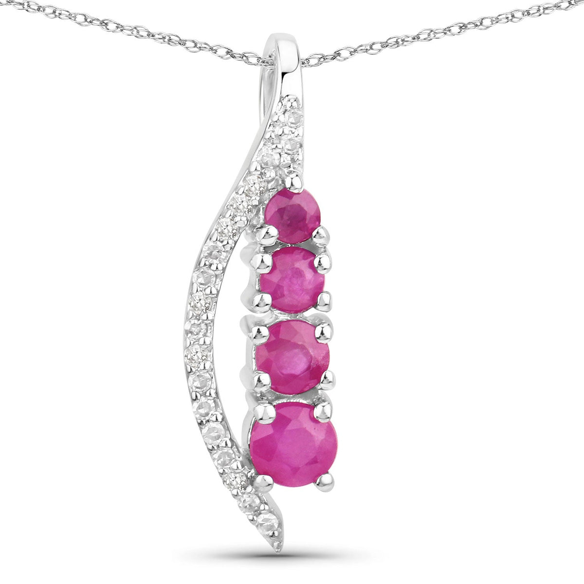 0.43 Carat Genuine Ruby and White Diamond 14K White Gold Pendant