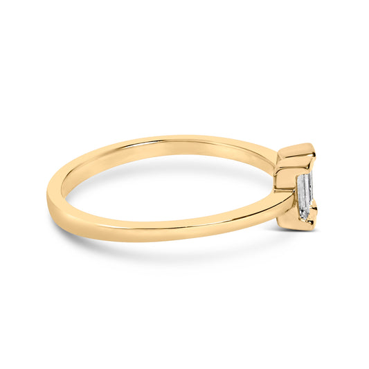 Anillo de banda abierta con baguette de diamantes de 1/5 quilates de oro amarillo de 14K sobre plata esterlina