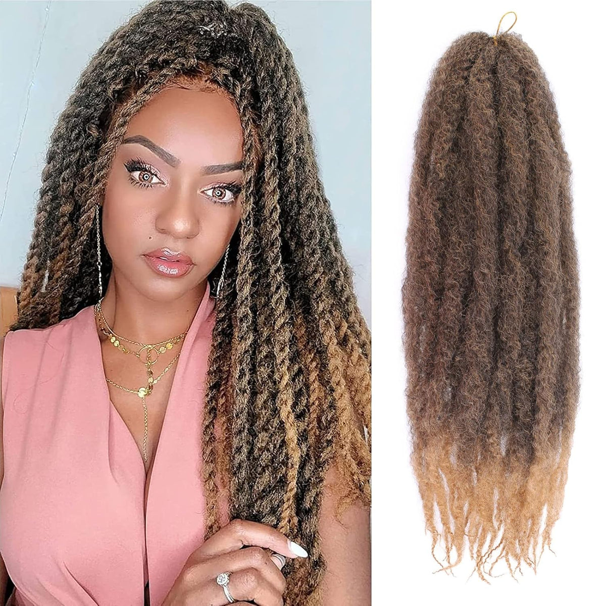 18" Marley Hair for Braids | Afro Kinky Ombre Braiding Hair | Kanekalon Extensions | 30 Strands/Pack - Luxegan