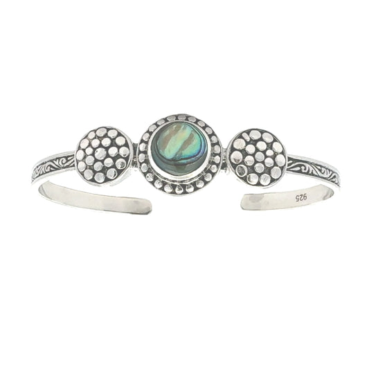 Auténtica Pulsera Brazalete de Plata de Ley y Nácar de Abulón