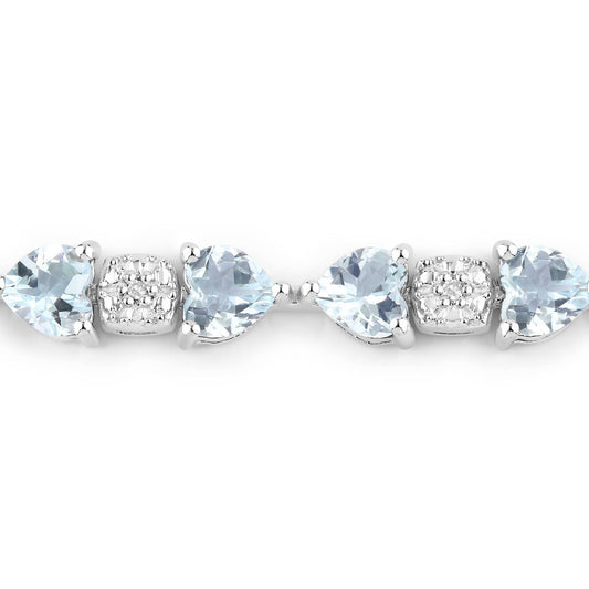Pulsera de aguamarina auténtica de 7,36 quilates y diamantes blancos en plata de ley 925