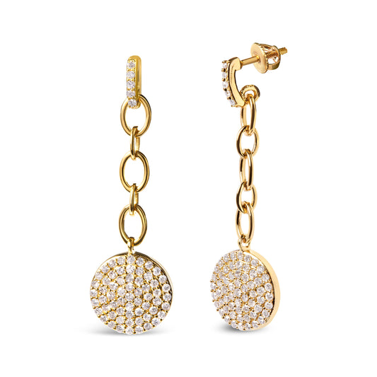 Pendientes colgantes de cadena en racimo con diamantes de 1,0 Cttw de plata de ley .925 bañados en oro amarillo de 18 quilates (color I-J, claridad I1-I2)