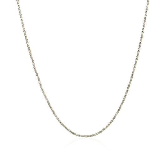 Cadena de trigo redonda de oro blanco de 14k con corte de diamante de 1.0mm
