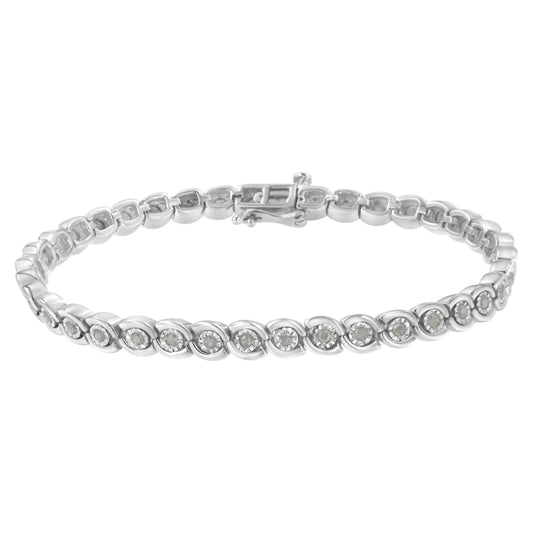 Pulsera de eslabones de plata de ley .925 con diseño de espiral y engaste milagroso de diamantes de 1,0 quilates (color I-J, claridad I3) - 7,25"