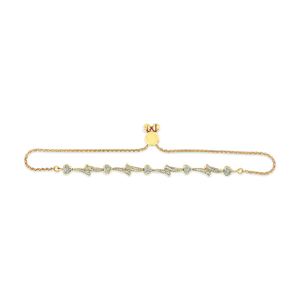 14K Yellow Gold Plated .925 Sterling Silver Diamond Accent Heart and Wave Link Bolo Bracelet (I-J Color, I2-I3 Clarity) - 6" to 9" Adjustable