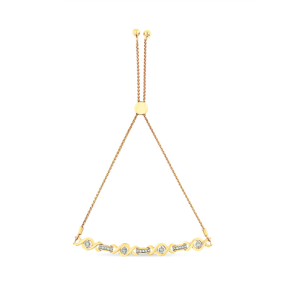 14K Yellow Gold Plated .925 Sterling Silver Channel Set Diamond Accent Twist 4â€-10†Adjustable Bolo Bracelet (I-J Color, I3 Clarity)