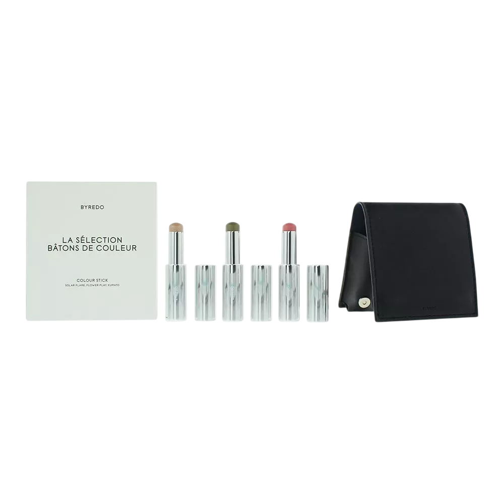 Dark Blue Set Byredo: Colour Stick, Multifunctional, Eyeshadow Stick, 509, Solar Flare, 3.5 g + Colour Stick, Multifunctional, Eyeshadow Stick, Kumato Face, 3.5 g + Colour Stick, Multifunctional, Eyeshadow Stick, Flower Play, 3.5 g + Byredo, GWP Leathe...