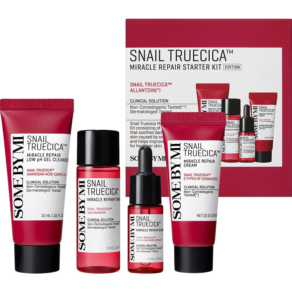 Set Some By Mi: Snail Truecica, Eliminates Impurities, Cleansing Gel, For Face, 30 ml + Snail Truecica, Reparative, Tonic Lotion, For Face, 30 ml + Snail Truecica, Reparative, Serum, For Face, 10 ml + Snail Truecica, Reparative, Cream, For Face, 20 ml