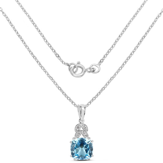 6.97 Carat Genuine Blue Topaz and White Topaz .925 Sterling Silver Pendant