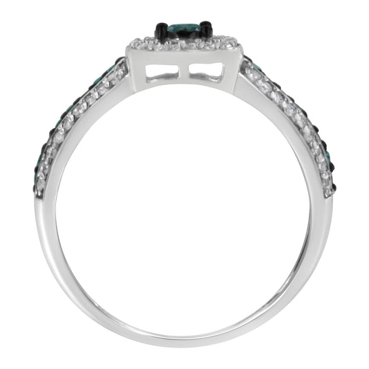 Anillo de compromiso de plata de ley .925 con diamantes azules tratados en engaste illusion (1/2 quilate total, color J-K, claridad I1-I2) - Talla 6