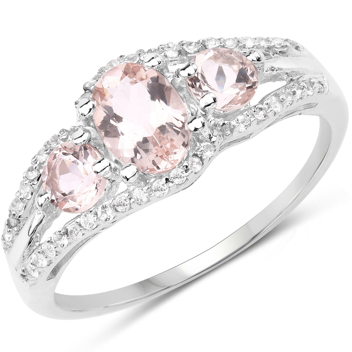 1.40 Carat Genuine Morganite & White Topaz .925 Sterling Silver Ring