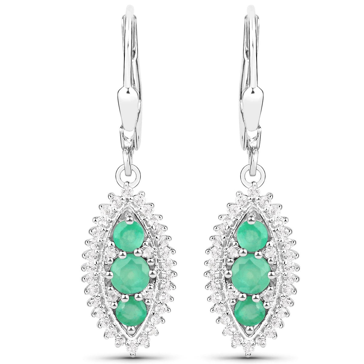 3.52 Carat Genuine Zambian Emerald and White Topaz .925 Sterling Silver 3 Piece Jewelry Set (Ring, Earrings, and Pendant w/ Chain)