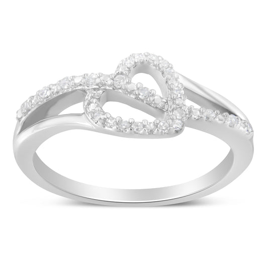 Anillo de moda o de promesa de plata esterlina .925 con diseño de corazón abierto, hoja y forma curvada de 1/8 Cttw de diamante (color I-J, claridad I2-I3) - Talla 6