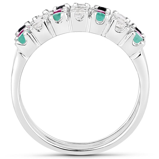 1.44 Carat Genuine Multi Stones .925 Sterling Silver Ring