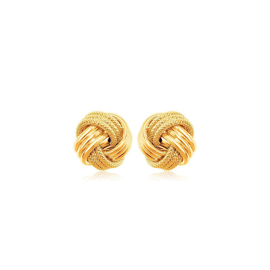 10k Yellow Gold Love Knot with Ridge Texture Earrings - view 2