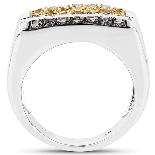 Anillo de plata esterlina .925 con diamante de champaña y diamante amarillo de 0,63 quilates