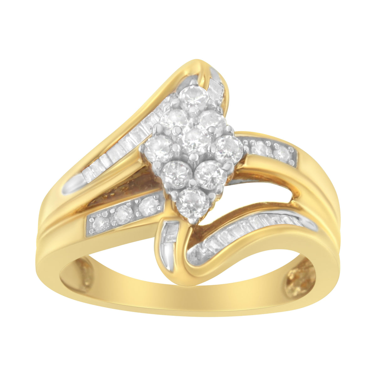 10K Yellow Gold 1/2 cttw Diamond Cluster Cocktail Ring (J-K Clarity, I1-I2 Color) - Size 7