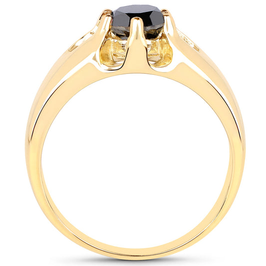 Anillo de plata de ley .925 chapado en oro amarillo de 14 quilates con diamante negro genuino de 1,00 quilates