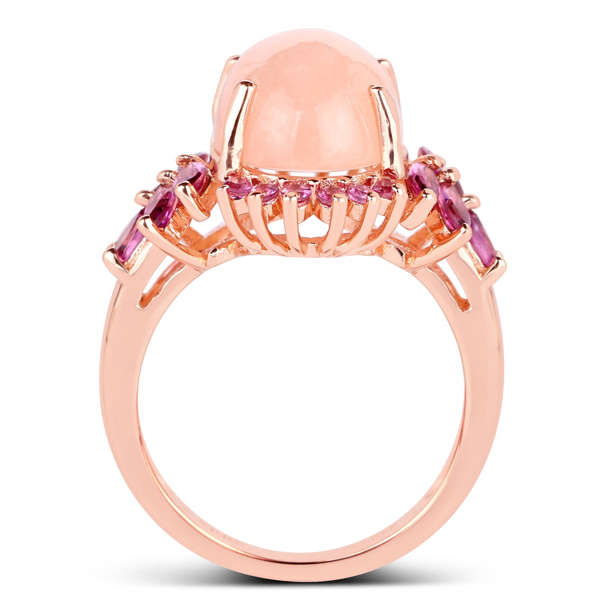 Anillo de plata de ley .925 chapado en oro rosa de 14K con morganita genuina de 9.13 quilates y rodolita