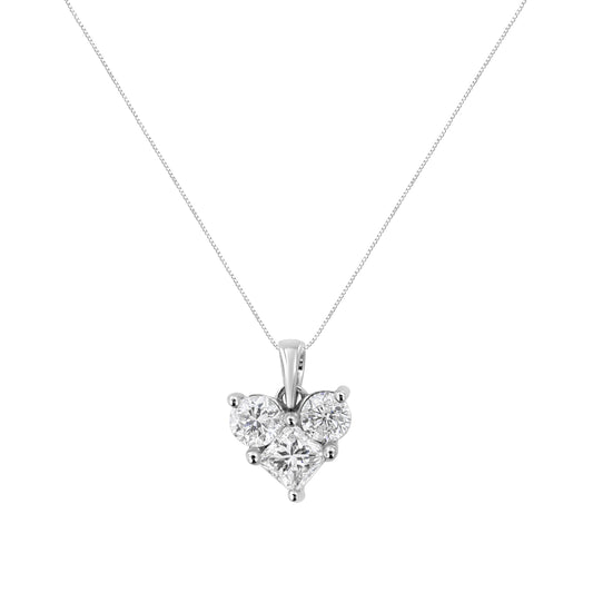 Collar con colgante en forma de corazón de oro blanco de 10K con diamantes de talla redonda y princesa de 1,0 Cttw, 18" (color H-I, claridad SI2-I1)