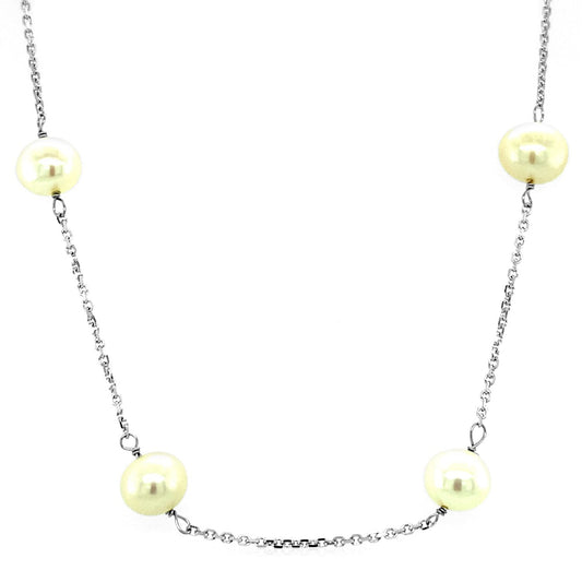Collar de oro blanco de 14k con perlas blancas