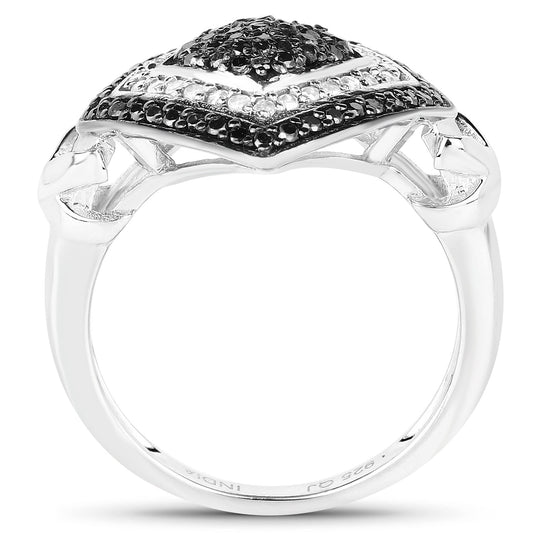 Anillo de plata de ley .925 con diamante blanco y diamante negro auténticos de 0,56 quilates