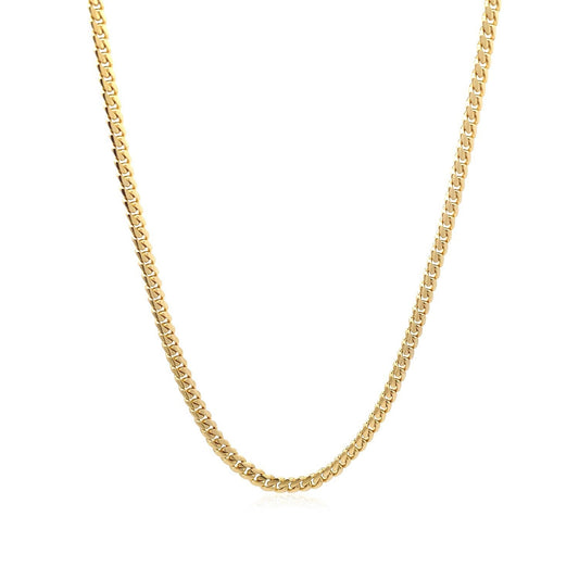 Cadena cubana clásica maciza de Miami de oro amarillo de 14k y 3,2 mm