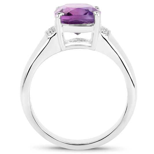 2.65 Carat Genuine Amethyst and White Topaz .925 Sterling Silver Ring