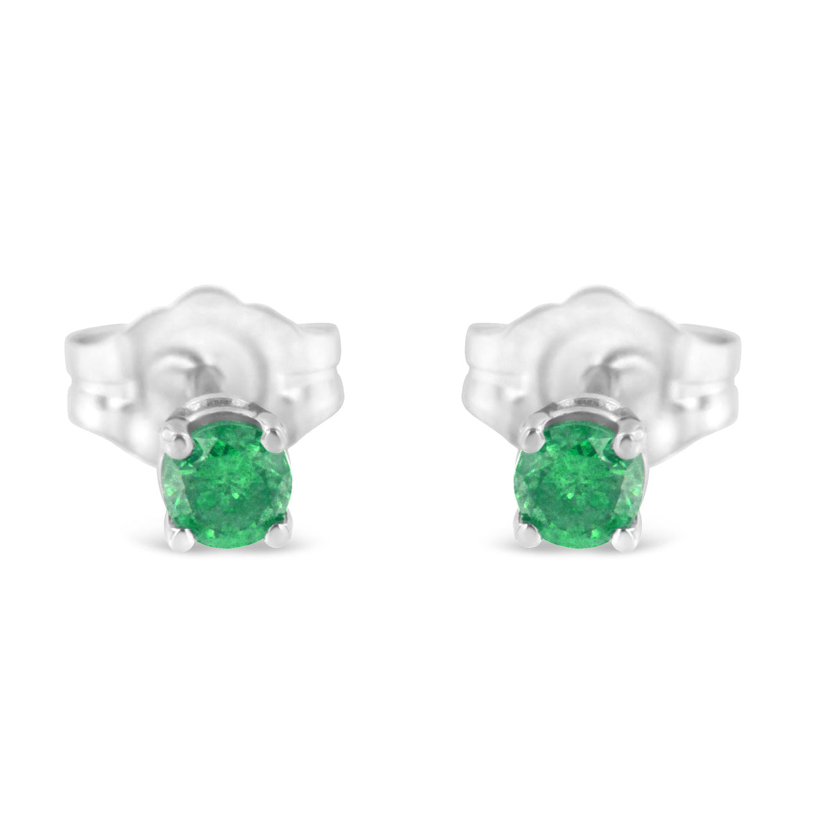 Aretes Clásicos de Plata de Ley .925 con Diamantes Verdes de Talla Redonda Brillante de 1/4 Cttw Engarzados en 4 Puntas (Color Mejorado de Fantasía, Claridad I2-I3)