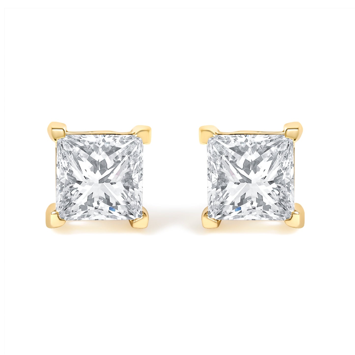 Pendientes de oro amarillo de 14 quilates con diamantes cuadrados de talla princesa de 3/8 quilates con certificación IGI y montura de 4 puntas (color L-M, claridad I1-I2)