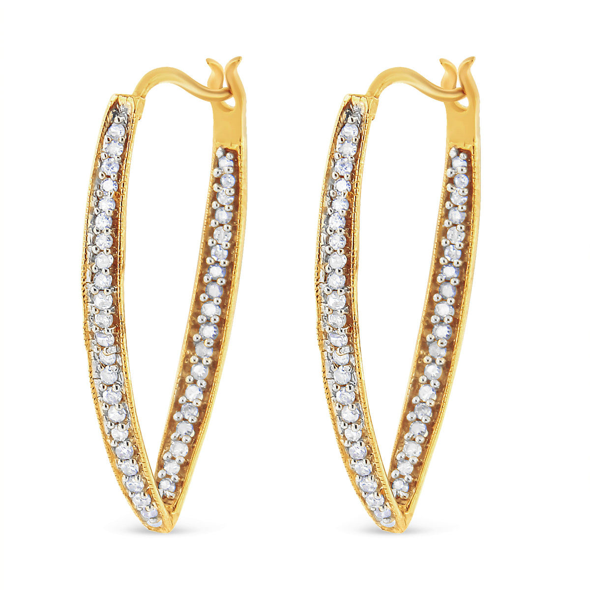 Pendientes de aro modernos de oro amarillo de 10 qt con diamantes redondos de 1/2 TCW (color I-J, claridad I2-I3)