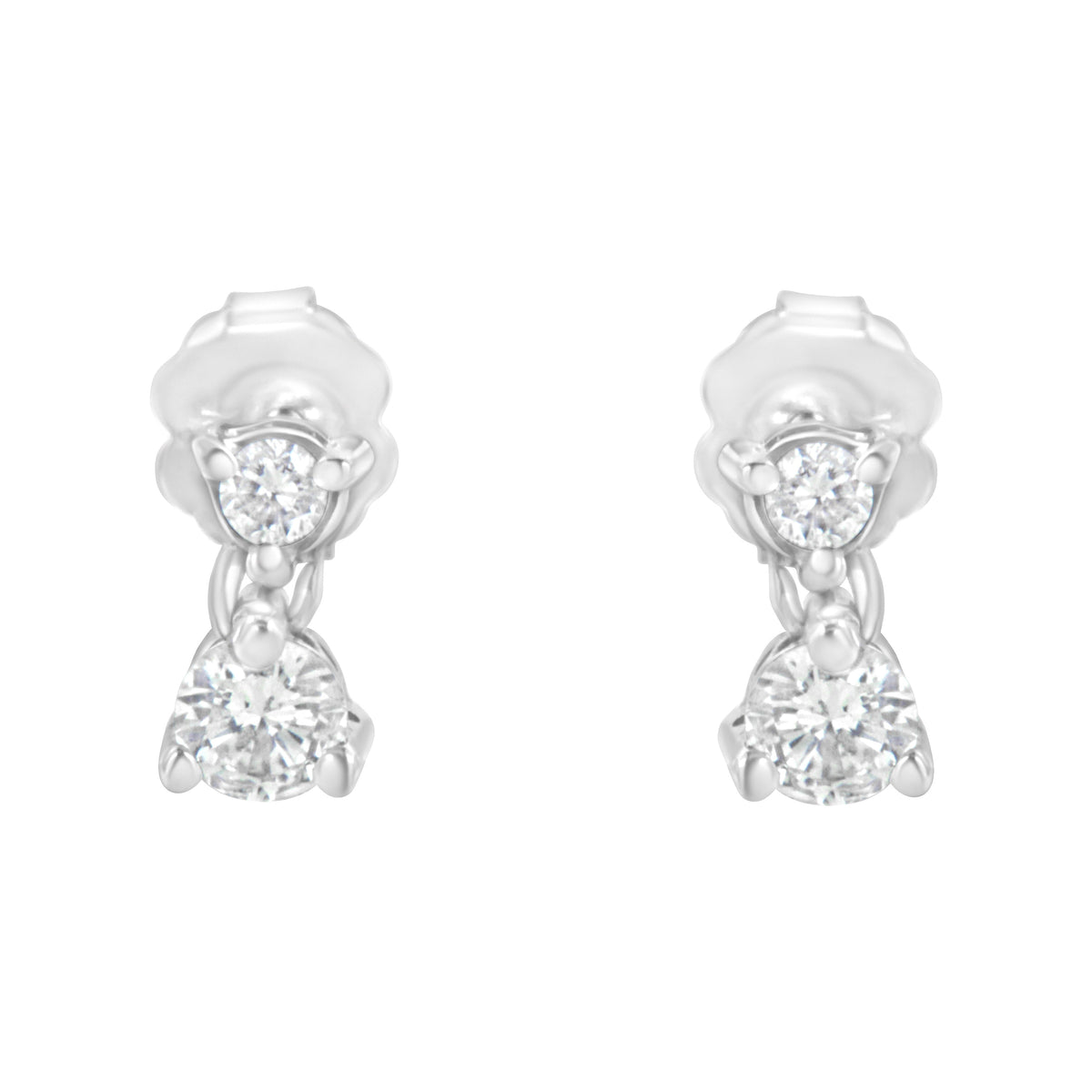 14KT White Gold 1/2 cttw Double Diamond Dangle Stud Earrings (H-I, I1-I2)