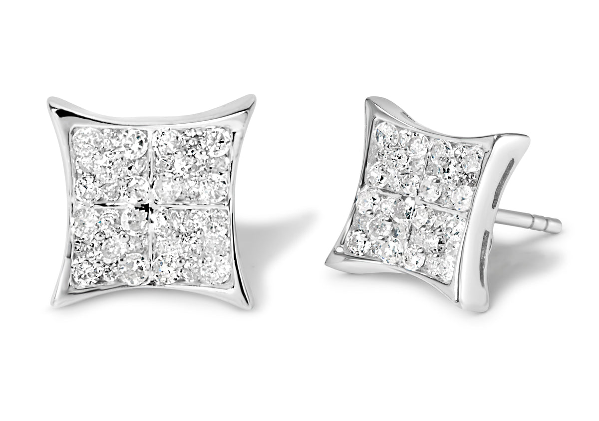 .925 Sterling Silver 3/4 Cttw Diamond Composite Curved Square Stud Earring (I-J Color, I3 Clarity)