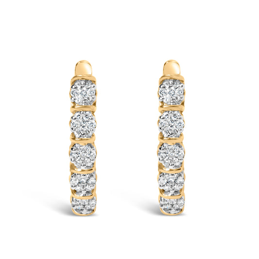 Pendientes de aro con racimo de diamantes de oro amarillo de 14k y 1/2 quilate en total (color H-I, claridad SI2-I1)