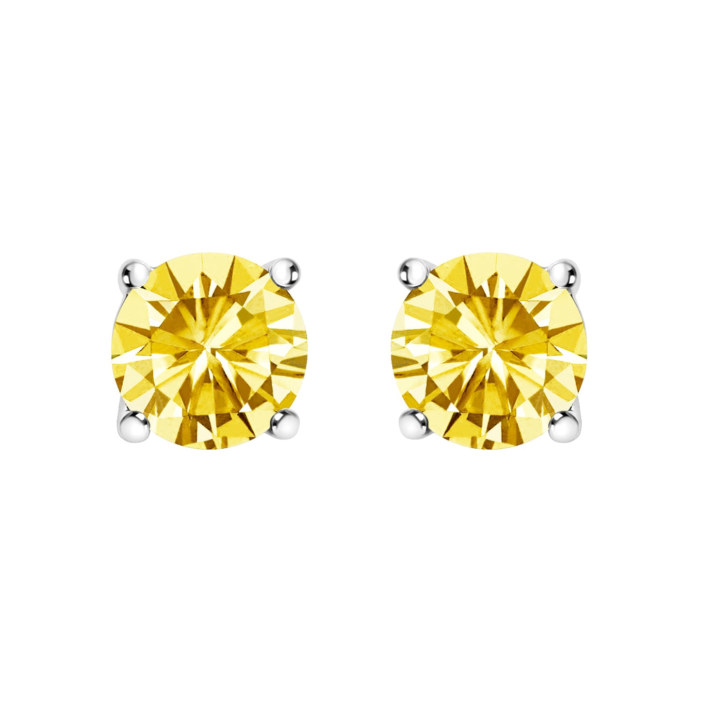 Pendientes solitario de oro blanco de 14 quilates con diamantes amarillos creados en laboratorio de 1,0 quilates (color amarillo, claridad VS2-SI1)
