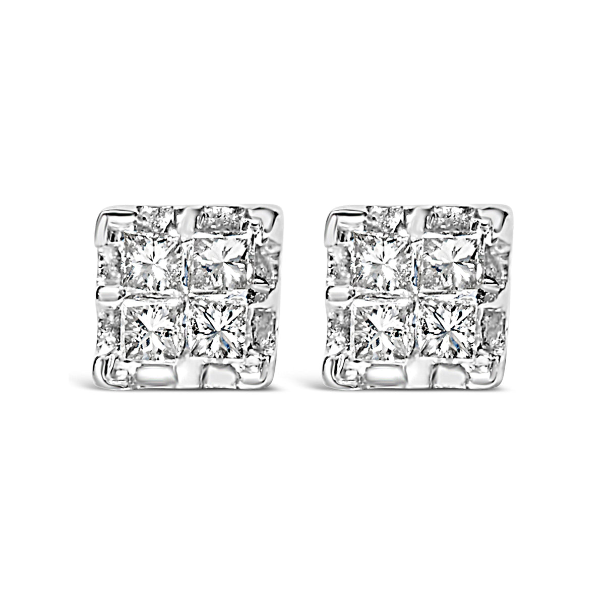 Pendientes tipo dormilona de oro amarillo de 10k con diamantes de talla princesa de 0,25 ct en total (color J-K, claridad I2-I3)